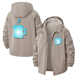 Steaming Coffee Mug Unisex Full-Zip Printed Waterproof Hooded Windbreaker