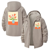 Modern Tulip Vase Unisex Full-Zip Printed Waterproof Hooded Windbreaker