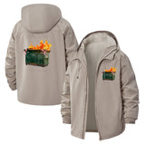 Dumpster Fire Meme Unisex Full-Zip Printed Waterproof Hooded Windbreaker