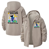 Eco Awareness Unisex Full-Zip Printed Waterproof Hooded Windbreaker