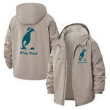 Stay Cool Penguin Unisex Full-Zip Printed Waterproof Hooded Windbreaker