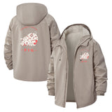 Pig Motif Unisex Full-Zip Printed Waterproof Hooded Windbreaker