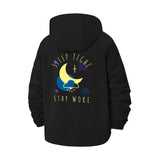 Sleep Tight Stay Woke Unisex Full-Zip Printed Waterproof Hooded Windbreaker
