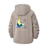 Sleep Tight Stay Woke Unisex Full-Zip Printed Waterproof Hooded Windbreaker