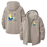 Sleep Tight Stay Woke Unisex Full-Zip Printed Waterproof Hooded Windbreaker
