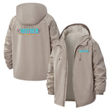 Playful Typographic Unisex Full-Zip Printed Waterproof Hooded Windbreaker