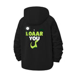 Dinosaur Motif Unisex Full-Zip Printed Waterproof Hooded Windbreaker