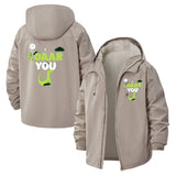 Dinosaur Motif Unisex Full-Zip Printed Waterproof Hooded Windbreaker