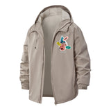 Cartoon Doodles Unisex Full-Zip Printed Waterproof Hooded Windbreaker