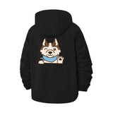 Playful Husky Unisex Full-Zip Printed Waterproof Hooded Windbreaker
