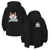 Playful Husky Unisex Full-Zip Printed Waterproof Hooded Windbreaker