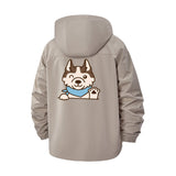 Playful Husky Unisex Full-Zip Printed Waterproof Hooded Windbreaker