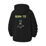 Retro Joystick Born to Game Unisex Full-Zip Printed Waterproof Hooded Windbreaker