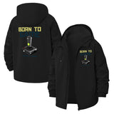 Retro Joystick Born to Game Unisex Full-Zip Printed Waterproof Hooded Windbreaker
