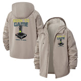 Retro Joystick Born to Game Unisex Full-Zip Printed Waterproof Hooded Windbreaker