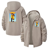 Romantic Couple Illustration Unisex Full-Zip Printed Waterproof Hooded Windbreaker