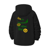 Retro Smiley Typography Unisex Full-Zip Printed Waterproof Hooded Windbreaker