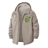 Retro Smiley Typography Unisex Full-Zip Printed Waterproof Hooded Windbreaker