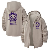 Cute Doll Graphic Unisex Full-Zip Printed Waterproof Hooded Windbreaker