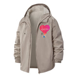 Heart Balloon Cartoon Unisex Full-Zip Printed Waterproof Hooded Windbreaker
