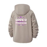 Love U Forever Typographic Unisex Full-Zip Printed Waterproof Hooded Windbreaker