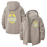 Fresh Summer Palm Motif Unisex Full-Zip Printed Waterproof Hooded Windbreaker