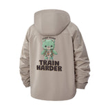Motivational Bear Unisex Full-Zip Printed Waterproof Hooded Windbreaker