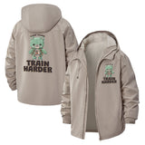 Motivational Bear Unisex Full-Zip Printed Waterproof Hooded Windbreaker