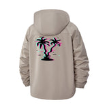 Glitched Palm Tree Unisex Full-Zip Printed Waterproof Hooded Windbreaker
