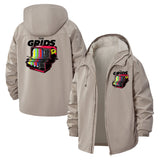 Retro TV Glitch Unisex Full-Zip Printed Waterproof Hooded Windbreaker