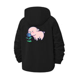 Cute Pig and Flower Unisex Full-Zip Printed Waterproof Hooded Windbreaker
