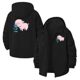 Cute Pig and Flower Unisex Full-Zip Printed Waterproof Hooded Windbreaker