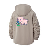 Cute Pig and Flower Unisex Full-Zip Printed Waterproof Hooded Windbreaker