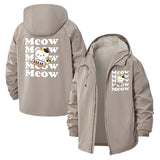 Cat and Meow Pattern Unisex Full-Zip Printed Waterproof Hooded Windbreaker