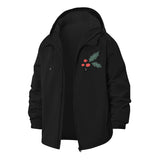Festive Holly Unisex Full-Zip Printed Waterproof Hooded Windbreaker