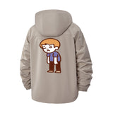 Sad Cartoon Character Unisex Full-Zip Printed Waterproof Hooded Windbreaker