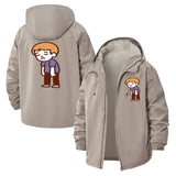 Sad Cartoon Character Unisex Full-Zip Printed Waterproof Hooded Windbreaker