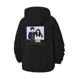 Romantic Couple Illustration Unisex Full-Zip Printed Waterproof Hooded Windbreaker