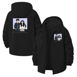 Romantic Couple Illustration Unisex Full-Zip Printed Waterproof Hooded Windbreaker