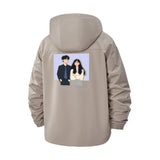 Romantic Couple Illustration Unisex Full-Zip Printed Waterproof Hooded Windbreaker
