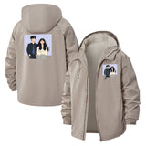 Romantic Couple Illustration Unisex Full-Zip Printed Waterproof Hooded Windbreaker