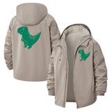 Dinosaur Graphic Unisex Full-Zip Printed Waterproof Hooded Windbreaker