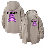 Cute Teddy Bear Unisex Full-Zip Printed Waterproof Hooded Windbreaker