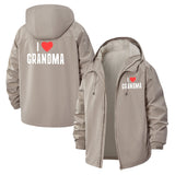 I Love Grandma Unisex Full-Zip Printed Waterproof Hooded Windbreaker