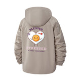Cute Egg 'Blessed But Stressed' Unisex Full-Zip Printed Waterproof Hooded Windbreaker