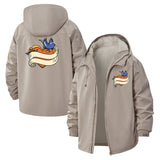 Swallow and Floral Banner Unisex Full-Zip Printed Waterproof Hooded Windbreaker