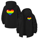 Pixelated Rainbow Heart Unisex Full-Zip Printed Waterproof Hooded Windbreaker