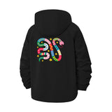 Colorful Snake Motif Unisex Full-Zip Printed Waterproof Hooded Windbreaker