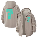 Circuit Pattern Question Mark Unisex Full-Zip Printed Waterproof Hooded Windbreaker