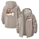 Cartoon French Bulldog Unisex Full-Zip Printed Waterproof Hooded Windbreaker